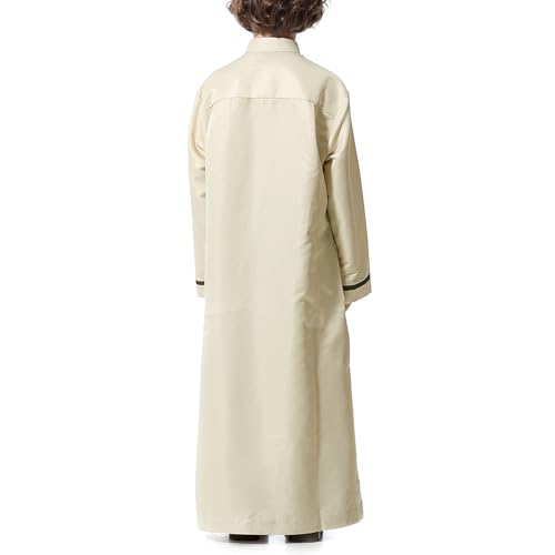 Muslim Thobe for Boys Islamic Clothing Long Sleeve Kaftan 𝐑obe Arabic Dress Kids Boys Prayer Dress Ramadan Eid Outfit - color: Beige, size: 3-4T