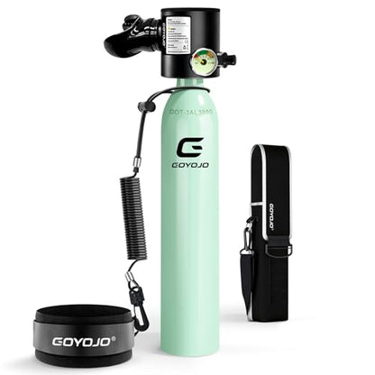 GOYOJO Mini Scuba Tank, Portable Diving Lung Air Tank with DOT Certified | Refillable Emergency Backup Pony Bottle for Snorkeling, Underwater Breathing, Training - color: 0.5L Mint Green
