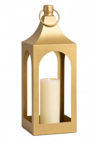 MOZEAL 20" Large Grace Spire Floor Lantern - Gold Heavy Metal No Glass - in/Out Use, for Fireplace/Patio/Entryway/Porch - Vers Event/Home - Lux Holiday Holder for Pillar/LED Lights - color: Gold, size: 20”