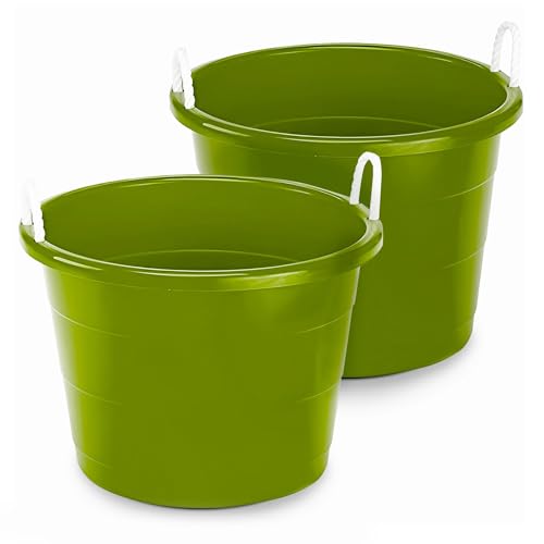 HOMZ Utility Tub, Storage Bucket with Rope Handles, 17 Gal, Green, 2 Pack | Portable Plastic Container, Indoor and Outdoor Bucket for Kitchen, Laundry, Garden, Bathroom, and Garage Organization - color: Bold Lime Green
