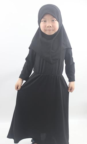 Girls Kids 2 Pcs Muslim Abaya Prayer Dress with Hijab Islamic Headscarf for Girl Robe Ramadan Eid Clothes