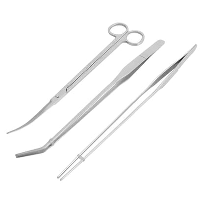 3Pcs Aquascaping Tools, Stainless Steel Aquarium Plant Tools with Straight & Curved Tweezers and Curved Scissors, for Aquatic Plant Care & Tank Maintenance, Terrarium