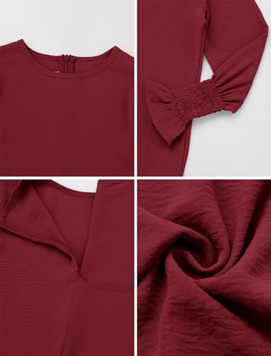 IDOPIP Muslim Dress for Girls Islamic Prayer Abaya Smocked Long Sleeve Kaftan Robe Dresses with Hijab Ramadan Dubai Outfits - color: Wine Red, size: 3-4 Years