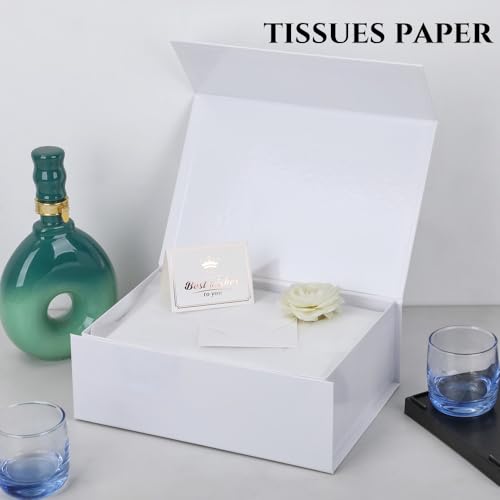 UoeRing 6 Pcs White Gift Box 11.5x8x4 Inch with Magnetic Lid | Collapsible Luxury Present Box,for Birthday,Christmas Holiday Gift Includes Card,Ribbon,Tissue Paper & Shredded Filler - color: 11.5x8x4 Inch-White-Pack of 6