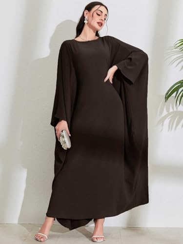 Women's Modest Hidden Adjustable Belt Oversized Abaya Muslim Dress Prayer Robes Kaftans - color: Dark Coffee