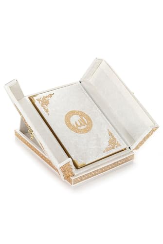 Special Design Quran Velvet Box with Stand with Allah and Muhammad Written | Special Quran Holder Stand | Islamic Gift | Perfect Ramadan,Eid,Birthday,Umrah Gift for Muslim Women Men Child (White) - color: White
