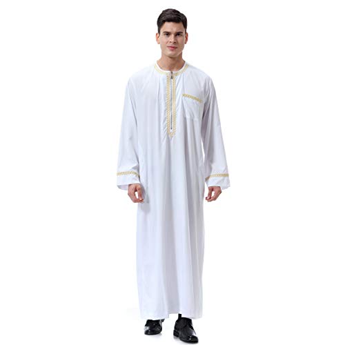 남성용 무슬림 의류 내구성 있는 카프탄 로브 두바이 롱 가운 에스닉 의류, 부드러운 로브 1개 - color: A White, size: XXL