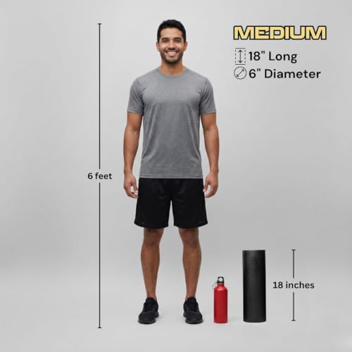 Foam Roller for Muscle Massage, Stiff Back Pain Relief, Physical Therapy, Deep Tissue, Exercise Equipment for Home Gym, Stress, Yoga, Pilates for the fit Citizen (Black, Medium 18 x 6 Inches) - size: Medium 18 x 6 Inch