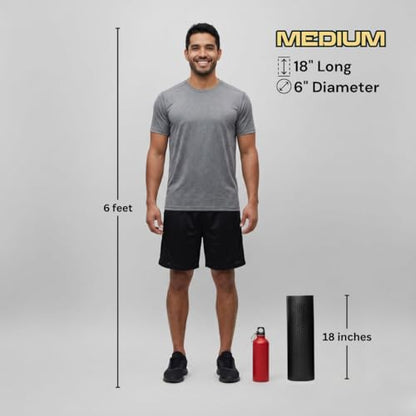 Foam Roller for Muscle Massage, Stiff Back Pain Relief, Physical Therapy, Deep Tissue, Exercise Equipment for Home Gym, Stress, Yoga, Pilates for the fit Citizen (Black, Medium 18 x 6 Inches) - size: Medium 18 x 6 Inch