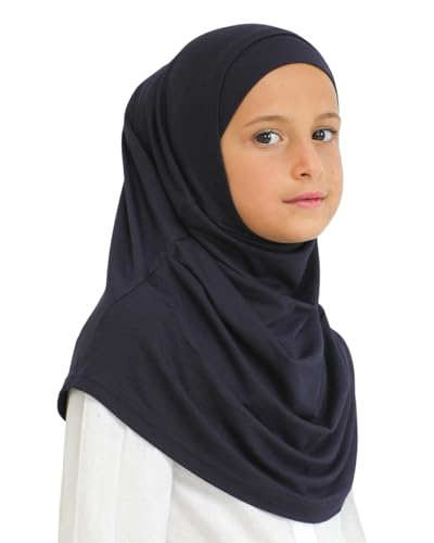 Prien Easy To Wear Hijab For Girls, Muslim Scarf for Kids, Instant Hijabs For Women, Viscose Children Scarves For Ramadan Eid - color: Navy Blue