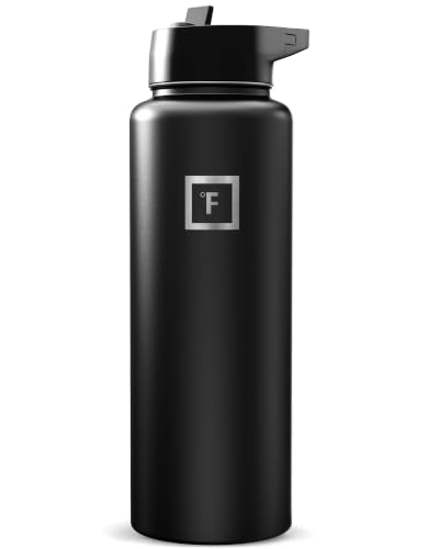IRON °FLASK 40 oz Wide Mouth Water Bottle with Straw - color: Midnight Black, style: Straw - 40 Oz (1 Lid)