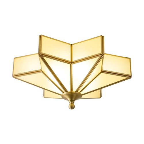 Star Brass Vintage Ceiling Light - 12.2 In Milk Glass Flush Mount Fixture - color: Brass(Gold)-Frosted Glass, size: 12.2 Inches
