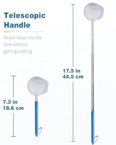 Pawfly Soft Round Aquarium Net, 2 Inch Shrimp Net with Extendable Stainless Steel Handle for Baby Fish, Food Residue Debris - color: Blue Round, size: 2 Inch