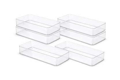 primebox Plastic Clear Acrylic Drawer Organizers. Bathroom, Kitchen, Bedroom, Utensils, Office Organizer Bins, Storage Trays. Heavy Duty, Stackable. 12" x 6" x 2" Set of 6 - size: 12" x 6" x 2"