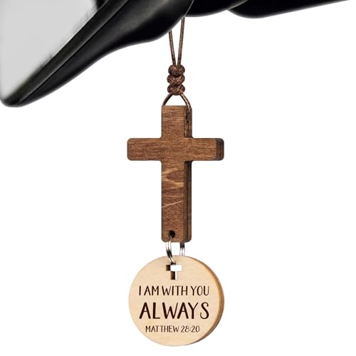 Car Accessories Christian Gifts for Women Men, Cross for Car Religious Gift | Rosary Mirror Hanging Accessories, Jesus College Care Gift, Boo Basket Stuffers For Women - Scan For Daily Bible Verse - color: I Am With You Always