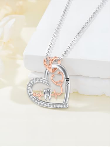 Graduation Gifts for Women 925 Sterling Silver Compass/Graduation/Vet/Cross/Stethoscope Necklace for Women - color: Stethoscope-Dentist