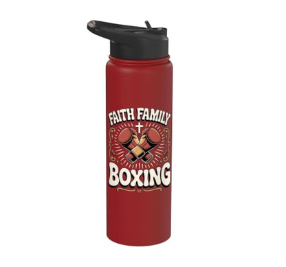 Faith Family Boxing Boxer Fighter Combat Sport Stainless Steel Insulated Water Bottle - color: Red