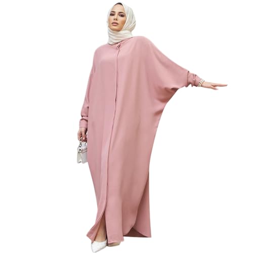 ODIZLI Women's Ramadan Abaya Muslim Batwing Sleeve Shirt Prayer Dress Kaftan Dubai Islamic Loose Maxi Dress - color: Pink
