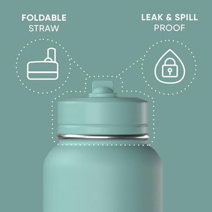 Hydrapeak 32oz Sport Insulated Water Bottle with Straw Lid, Leak & Spill Proof, Keeps Drinks Cold for 24 Hours, Hot for 12 Hours, Premium Stainless Steel Water Bottles (32oz, Pale Sage) - color: Pale Sage