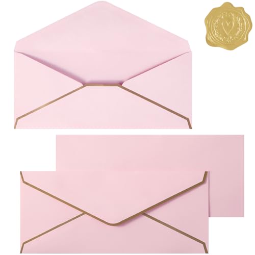 30 Pack #10 Business Envelopes with Stickers, Thick Paper, Light Pink - color: Light Pink