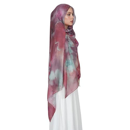 Printed Hijab for Women Printing Hijab Scarf for Women Muslim Islamic Prayer Clothes 1pc Muslim Women's Khimar - color: Rose Watercolor