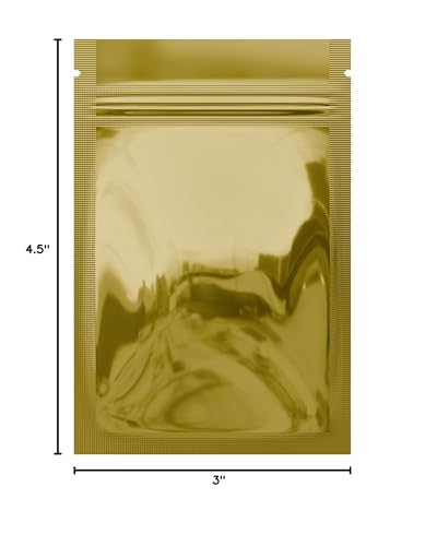 Mylar Style Barrier Bags – Zipper w/Heat Seal – 100 Bags (Gloss Gold/Clear, 1 Gram - 3?x4.5?) - color: Gloss Gold / Clear, size: 3x4.5 Inch (Pack of 100)