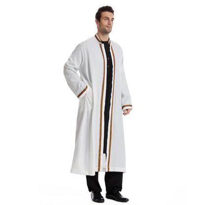 Qianliniuinc Thobe for Men Abaya Islamic Clothing - Muslim Kaftan Dubai Arabic Robe Loose Fit Casual Prayer Wear - color: White, size: XX-Large