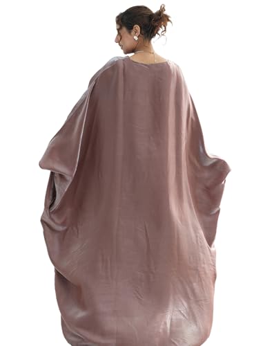 Dubai Bat Sleeve Dress Shiny Robe for Women Muslim 1pc Abaya Eid Prayer Clothes Soft Dubai Travel Party Dress Maxi Abaya - color: Dried Rosea, size: Large