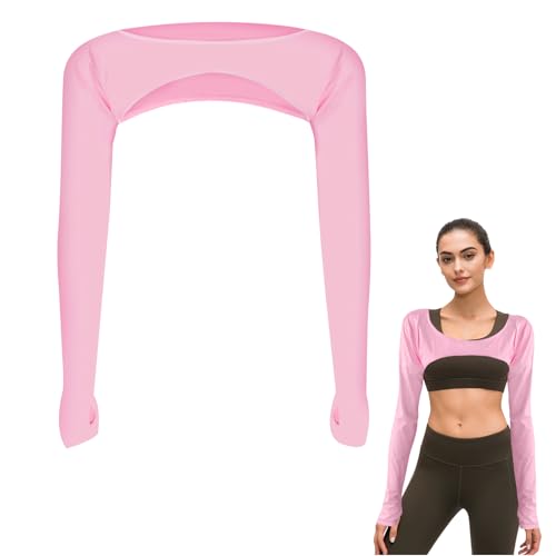 Cooling Shawl Arm Sleeves,Sun Protection with Finger Hole Anti-UV Women's tops,Comfortable Ladies Cooler Shrug - color: Pink