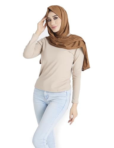 Ribbed Jersey Hijab Scarf for Women, Hijab for Women Muslim Breathable Stretchy Hajib - color: Almond Brown