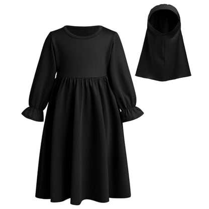 IWEMEK 2PCS Newborn Baby Girls Muslim Abaya Prayer Dress with Hijab Islamic Middle East Arab Dubai Robe Ramadan Eid Clothes - color: Black, size: 18-24 Months