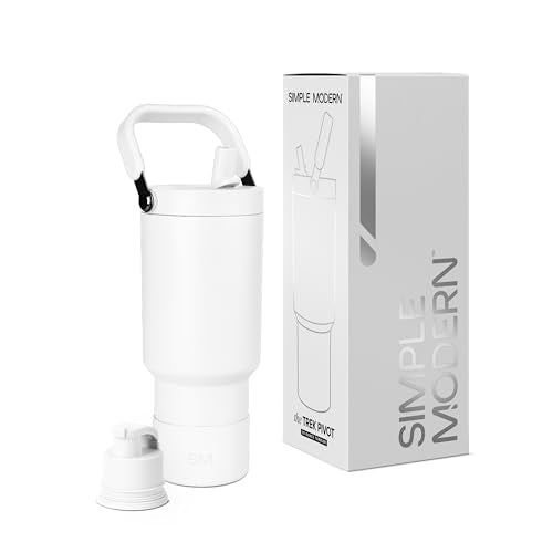 Simple Modern Tumbler with Handle, Water Jug | 30oz | White | Trek Pivot Insulated Stainless Steel Water Bottle | Interchangeable Straw & Chug Lid, Cupholder Friendly | Winter White - color: -Winter White, size: 30 Ounces