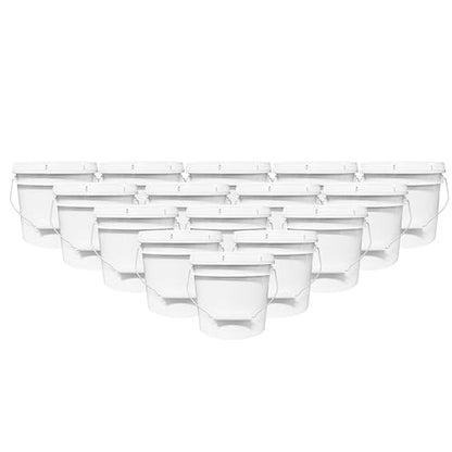 MKS Plastics 1-Gallon Bucket with Airtight Lid – Made in USA, Food Grade BPA Free Plastic, Heavy Duty Multi-Use, Metal Handle with Grip, Stackable Storage – White, 15 Pack - color: White, size: 15