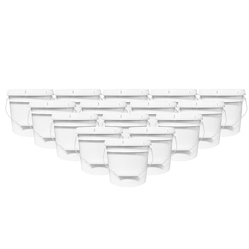 1-Gallon Bucket with Airtight Lid – Made in USA, Food Grade BPA Free Plastic, Heavy Duty Multi-Use, Metal Handle with Grip, Stackable Storage – White, 15 Pack - color: White, size: 15