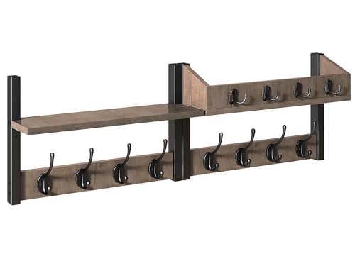 YMYNY 31.5" Coat Rack Wall Mount with Shelf, 4 in 1 Key and Coat Hanger with 12 Metal Hooks, Wall Shelf with Hooks & Mail Holder for Living Room, Bedroom, Silver Gray, HWS007Y-2 - color: Silver Gray, size: 31.5" - 4-in-1