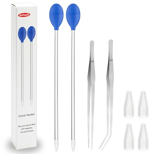 2 Pcs 18.5 in Long Pipette with 2 Pc Stainless Steel Feeding Long Tweezers for Fish Tank Coral Food Feeder Long Syringe Aquarium Coral Feeding Tube for Marine Fish Reef Aquatic Plant - color: 2 Pcs Feeder+2 Pcs Tweezers