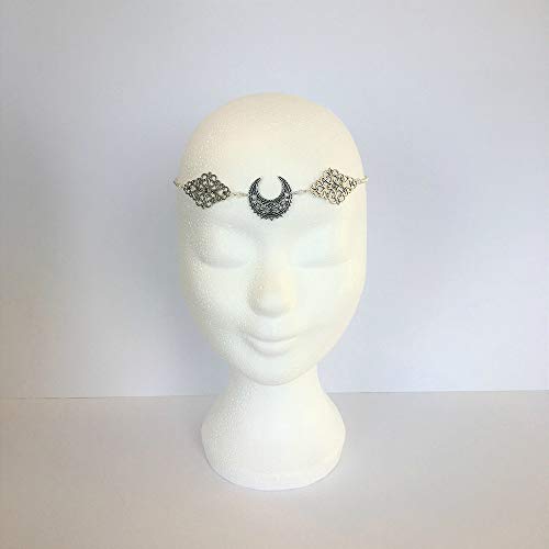 Doubnine Crescent Moon Boho Head Chain Pendant Gothic Forehead Headpiece Headband Retro Hair Accessories Wedding Head Dress for Women Bride Women Girls - color: black beads