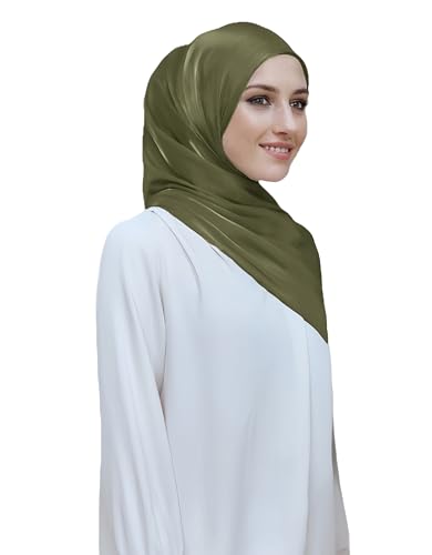 Lina & Lily Sheen Shimmer Women's Crepe Scarf Shawl Wrap Head Hijab Lightweight - color: Olive Green