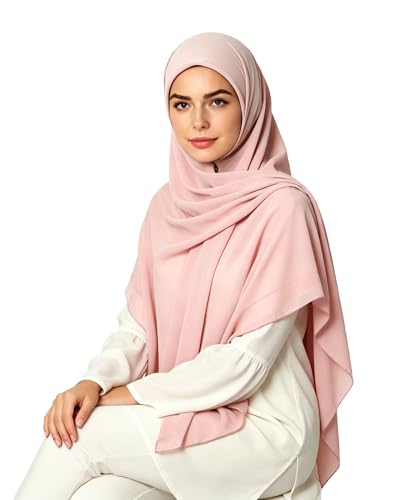 Lina & Lily Premium Chiffon Hijab Head Scarf Shawl Wrap for Muslim Women Square 58'' x 58'' - color: Blush Pink