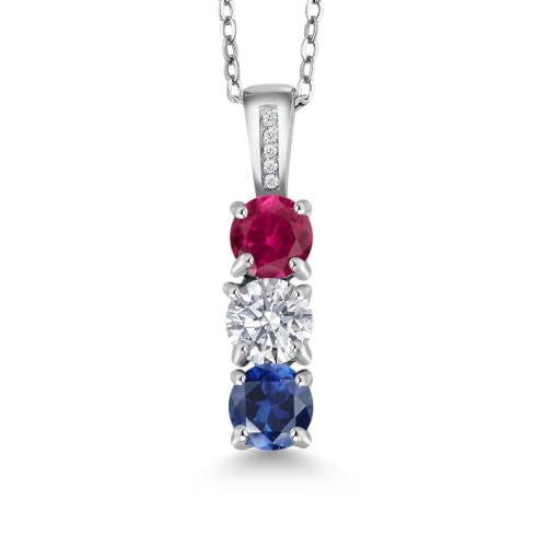 Gem Stone King Customized Personalized 3-Stone Mother Necklace for Women | Diamond and 3 Round 5MM Gemstone Birthstone Pendant | 925 Sterling Silver | With 18 Inch Silver Chain