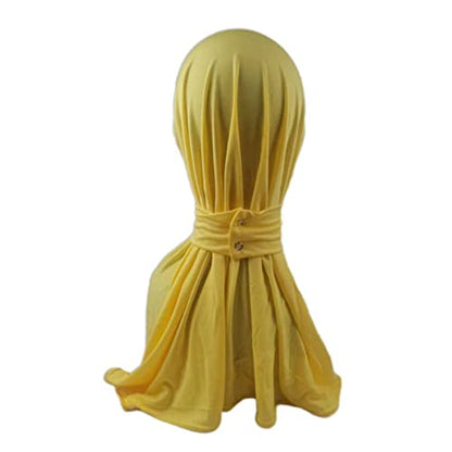 AIBEARTY Women Fashion Instant Muslim Turban Hijab with Snap Fastener Breathable Headscarf Bonnet Cap Turban Hat Shawl - color: Yellow