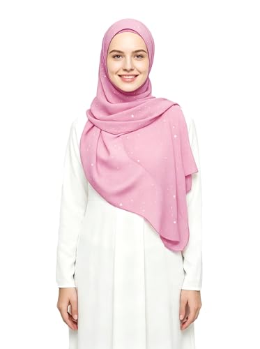 Lina & Lily Sparkle Shimmer Gold Glitter Women's Chiffon Hijab Head Scarf Shawl Wrap Lightweight - color: Light Pink