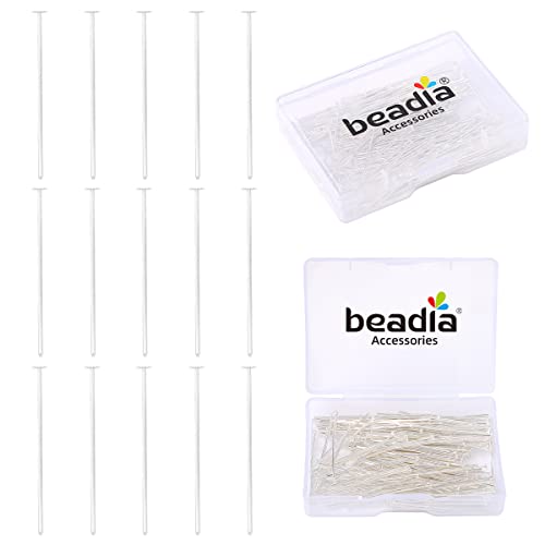 BEADIA Silver Plated Flat Head Pins Non Tarnish 35mm 200pcs for Jewelry Making Findings - color: Flat Head Pins Silver, size: 35x0.7mm
