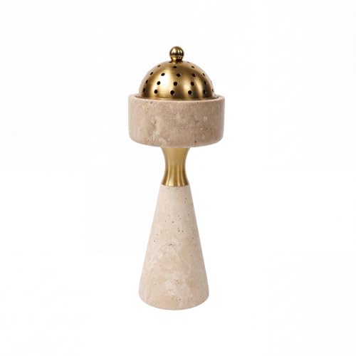 Sissi & yaya Marble Incense Burner with Brass Cover, 11 x 3.8 inches, Multi-Purpose Holder for Cones, Coils and Sticks (White) - color: White