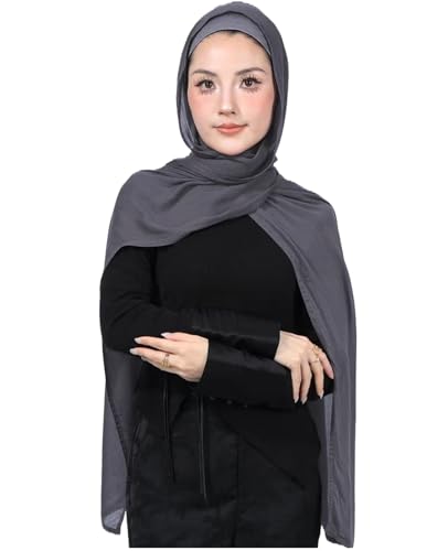 Modal Cotton Hijab Scarf for Women with Undercap Set - color: Charcoal Gray