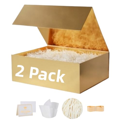 UoeRing 2 Pcs Gold Gift Box Large 11.5x8x4 Inch with Magnetic Lid - color: 13.5x11.8x4.7 Inch-Gold-Pack of 2