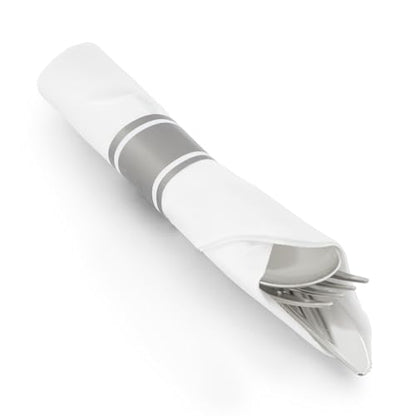 Elama 350 Piece Disposable Plastic Dinnerware Party Set for 50 Guests in White with Silver Trim