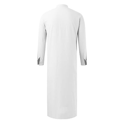 Men’s Muslim Islamic Thobe Robe Kaftan Long Sleeve Jubba Arabic Saudi Style Embroidered Formal Gown A11 - color: White, size: Medium