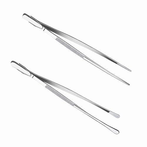 10-Inch Fine-Tip Kitchen Tweezers Tongs, Extra-Long Stainless Steel Cooking Tweezers Dishwasher Safe for Grilling, Baking & Food Prep (2 Parks 10In BBQ Tongs w/Hook) - color: 2 Parks 10in Bbq Tongs W/Hook