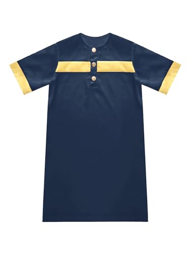 Toddler Ramadan Eid Outfit Traditional Middle Eastern Short-Sleeve Crew-Neck Thobe Kaftan Prayer Clothes - color: Navy Blue, size: 3-6 Months